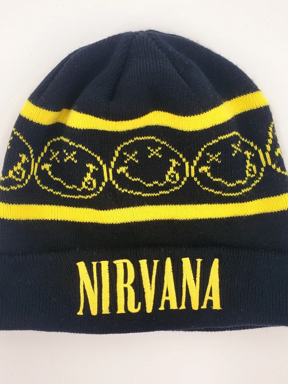 NIRVANA Beanie Hat With Smiley Faces Band Merch Knit Hat 2015
